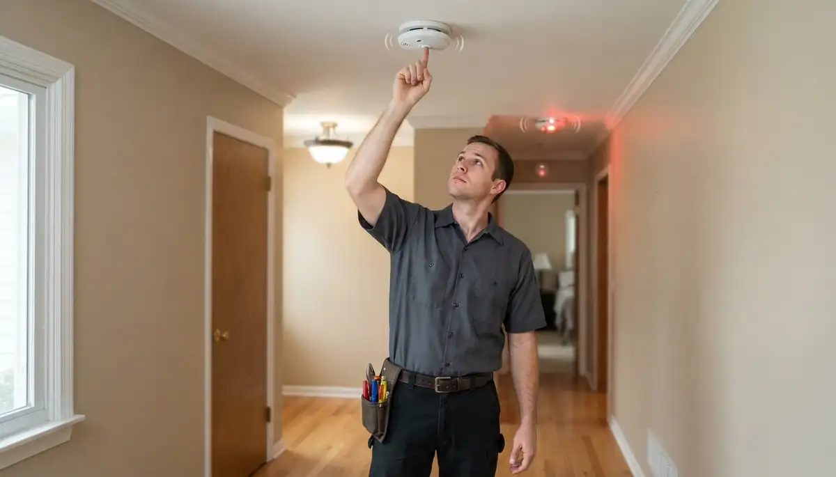 Naperville, IL electrician tests interconnected ceiling smoke detectors after installation