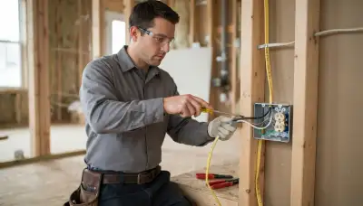 Electrician routing cable and securing wire terminations for electrical wiring in Naperville, IL