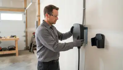 Electrician installing an EV charger with dedicated conduit in a Naperville, IL garage