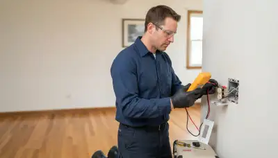 Electrician tests a de-energized branch circuit with a multimeter in a Naperville, IL home