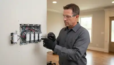 Electrician installs programmable dimmers and controller with circuits locked off in a Naperville, IL home