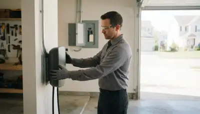 Electrician installing an EV charger and dedicated circuit at a Naperville, IL home