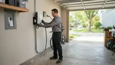 Electric vehicle charger installation in a Naperville, IL garage with dedicated circuit and wall conduit