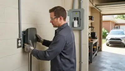 Electrician installing an EV charger with protected conduit in a Naperville, IL garage