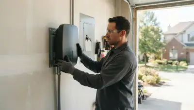 Electric vehicle charger installation in Naperville, IL garage with wall-mounted Level 2 charger and conduit