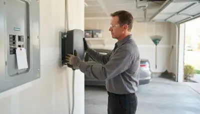 Electrician installs a 240-volt EV charger for a Naperville, IL home
