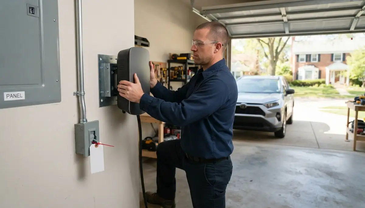 Electric vehicle charger installation with dedicated 240-volt circuit in Naperville, IL
