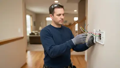 Electrician identifies labeled thermostat wires during a Naperville, IL thermostat installation assessment