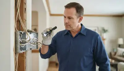Electrician inspecting aged wiring and insulation during a Naperville, IL home electrical assessment