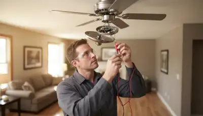 Naperville, IL electrician uses a multimeter to diagnose a ceiling fan pull-chain switch failure