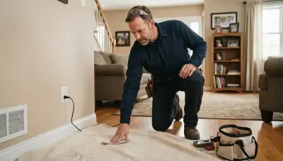 Residential electrician assesses an outlet in a Naperville, IL home beside a protective drop cloth
