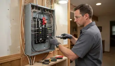 Electrician installing a new load center during an electrical panel upgrade in Naperville, IL