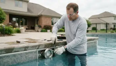 Electrician installs and bonds a replacement pool light fixture in Naperville, IL