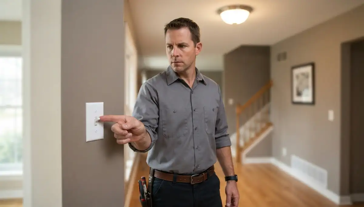 Electrician tests repaired light switch and circuit operation in Naperville, IL