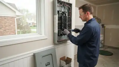 Electrician upgrading an older home’s electrical panel to 200-amp service in Naperville, IL