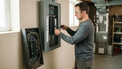 Electrician upgrading an older home's electrical panel to 200-amp service in Clarendon Hills, IL