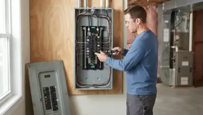Electrician upgrading an older home's electrical panel to 200 amps in Naperville, IL