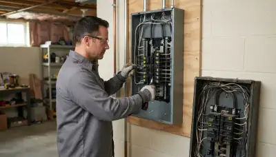 Electrician upgrading an electrical panel in an older Glendale Heights, IL home for safer power capacity