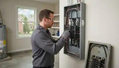 Electrician upgrading an outdated electrical panel in an older Naperville, IL home