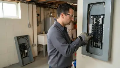 Electrician upgrading an older home's electrical panel to 200-amp service in Naperville, IL