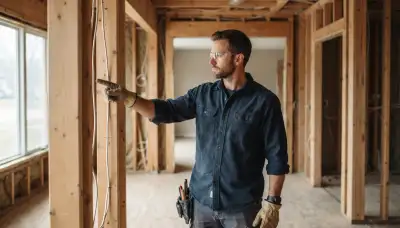 Electrician planning circuit installation in an unfinished Naperville, IL home
