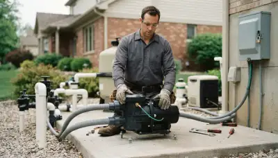 Electrician installing and bonding a pool pump with wiring in Naperville, IL