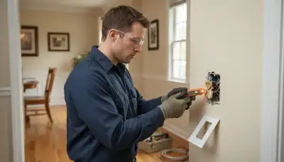 Electrician uses a circuit tester to diagnose a dead outlet in a Naperville, IL home