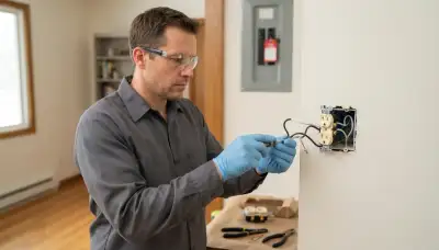 Electrician replaces a failed electrical outlet with secure screw terminals in a Naperville, IL home