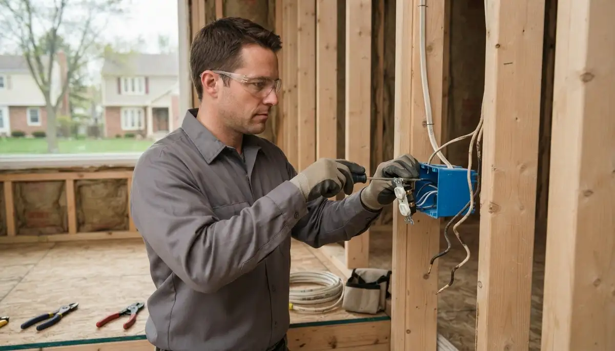 Electrician installing new circuits and modern wiring in a Naperville, IL home