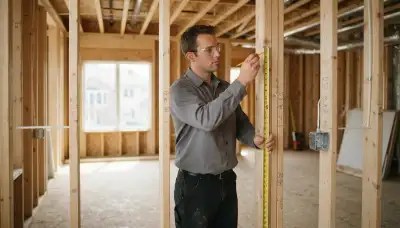 Electrician marking circuit runs and outlet heights on open wall framing for new construction wiring in Naperville, IL