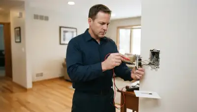 Electrician tests a wall switch with a multimeter during switch repair in Naperville, IL