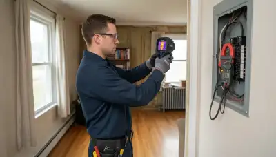 Naperville, IL electrician using a thermal camera to scan heat loss and measure home electrical loads