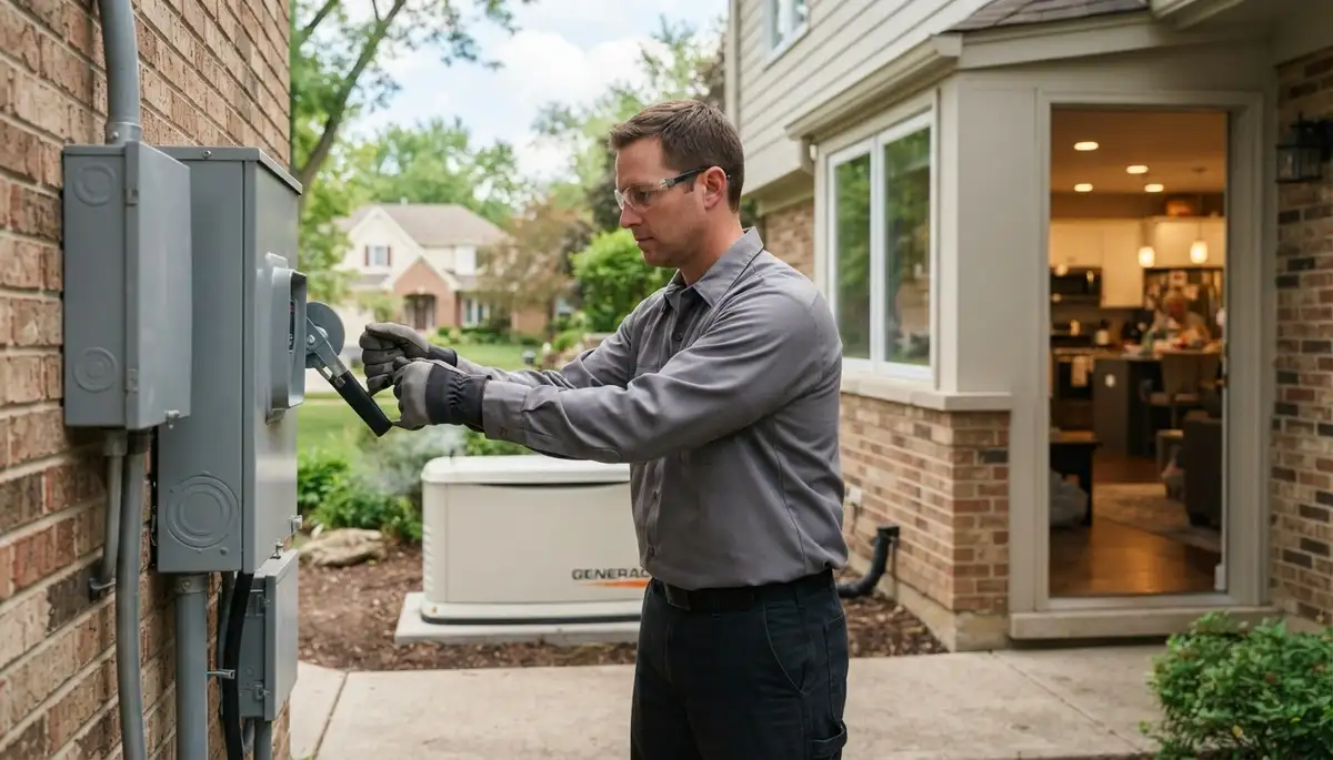 Naperville, IL electrician verifies a backup generator transfer switch during a simulated outage test