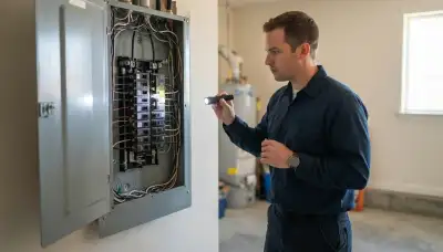 Electrician performing a whole-home electrical inspection in Naperville, IL