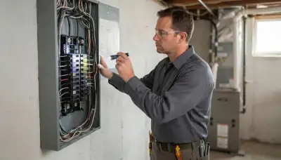 Electrician performing a whole-home electrical inspection in Naperville, IL